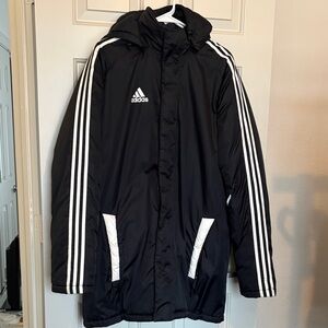 Adidas Men's Black Parka Jacket with White Accents